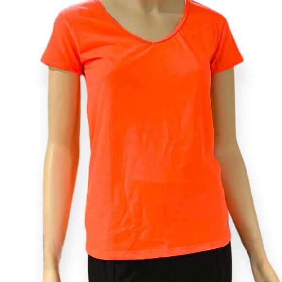 New Balance Tangerine Orange V Neck Short Sleeve Athletic Top NEW - Picture 1 of 4